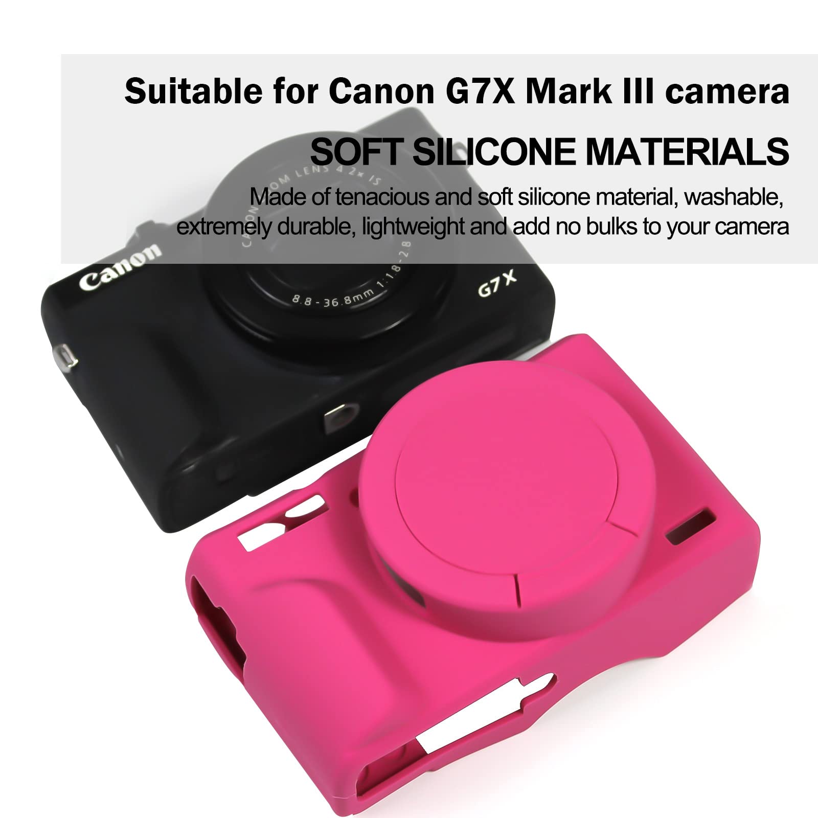 Easy Hood Case for Canon Powershot G7 X Mark III Digital Camera, Soft Silicone Protective Cover with Removable Lens Cover for Canon Powershot G7X Mark III DSLR Camera (Rose)