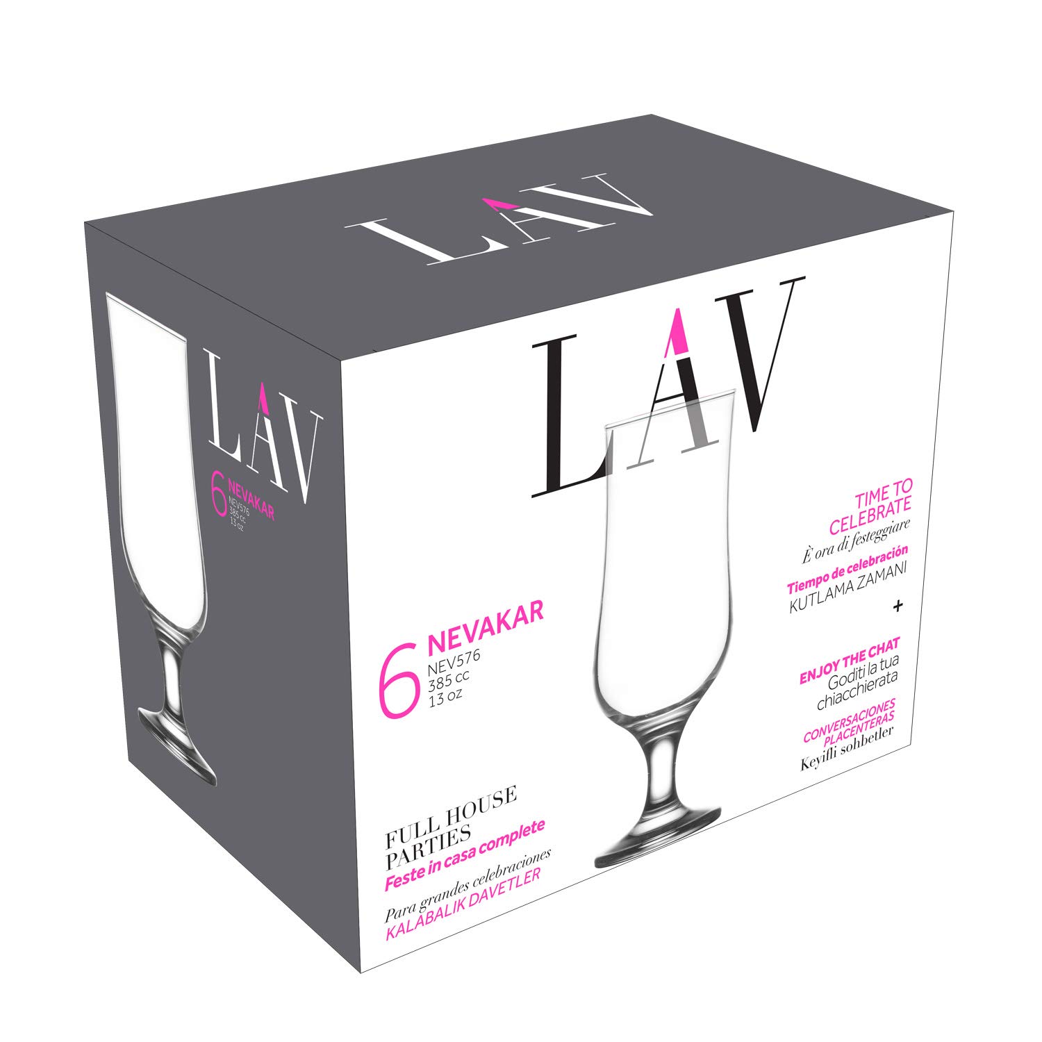 lav Hurricane Glasses Set of 6 - Pina Colada Cocktail Glasses 13 Oz - Great Choice for Tropical Drinks & Beers and Juice - Lead-Free Clear Tulip Drinking Cups Father's Day Gift
