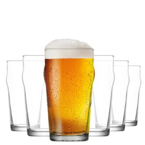 lav beer glasses set of 6x19 oz - traditional british pub pint glasses - large craft clear beer glasses - easy stacking & lead-free & gift option