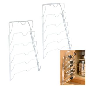 evelots 6 pot lid organizer for cabinet or pantry wall - cupboard door pots and pans organizer - glass or metal pan covers cabinet organizer - rack hanger dividers - set of 2