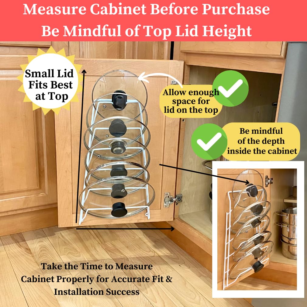 Evelots 6 Pot Lid Organizer for Cabinet or Pantry Wall - Cupboard Door Pots and Pans Organizer - Glass or Metal Pan Covers Cabinet Organizer - Rack Hanger Dividers - Set of 2