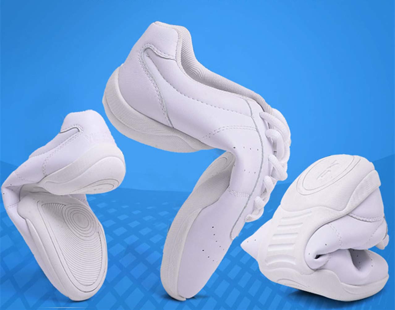 DADAWEN Adult & Youth White Cheerleading Shoe Athletic Sport Training Competition Tennis Sneakers Cheer Shoes White US Size 4 M Big Kid