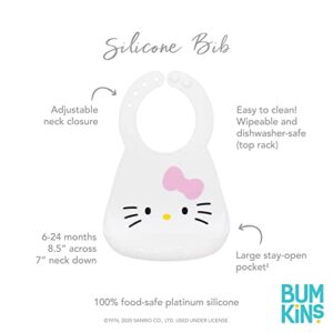 Bumkins Bibs, Silicone Pocket for Babies, Baby Bib for Girl or Boy, for 6-24 Months Up to Toddler, Essential Must Have for Eating, Feeding, Baby Led Weaning Supplies, Mess Saving, Sanrio Hello Kitty