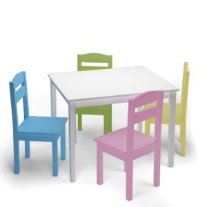 nightcore kids wooden 4, activity 2 to 6 years, toddler game, playroom furniture, picnic w/chairs, solid wood 5 piece dining table set, white & pastel