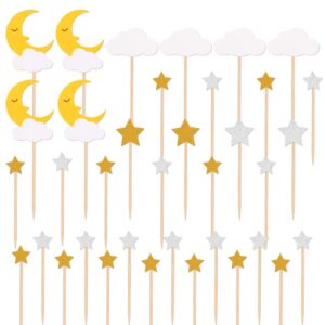 tajiaa 36pcs glitter star moon and clouds cupcake toppers picks for birthday party baby shower wedding christmas valentine's day decorations