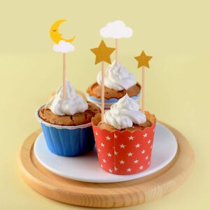 TAJIAA 36PCS Glitter Star Moon and Clouds Cupcake Toppers Picks for Birthday Party Baby Shower Wedding Christmas Valentine's Day Decorations