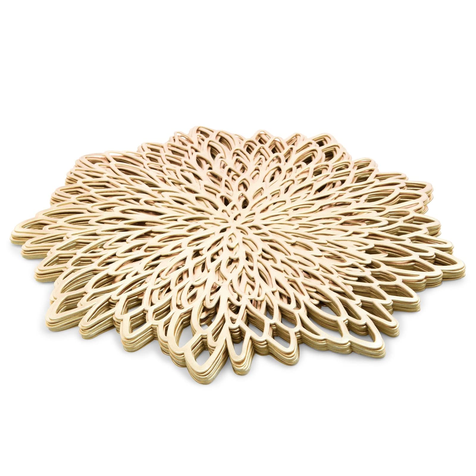 Juvale 10-Pack Gold Vinyl Placemats - Round Leaf Design Table Chargers for Fall Dining Table Settings (14.4 in)