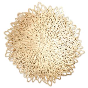 Juvale 10-Pack Gold Vinyl Placemats - Round Leaf Design Table Chargers for Fall Dining Table Settings (14.4 in)