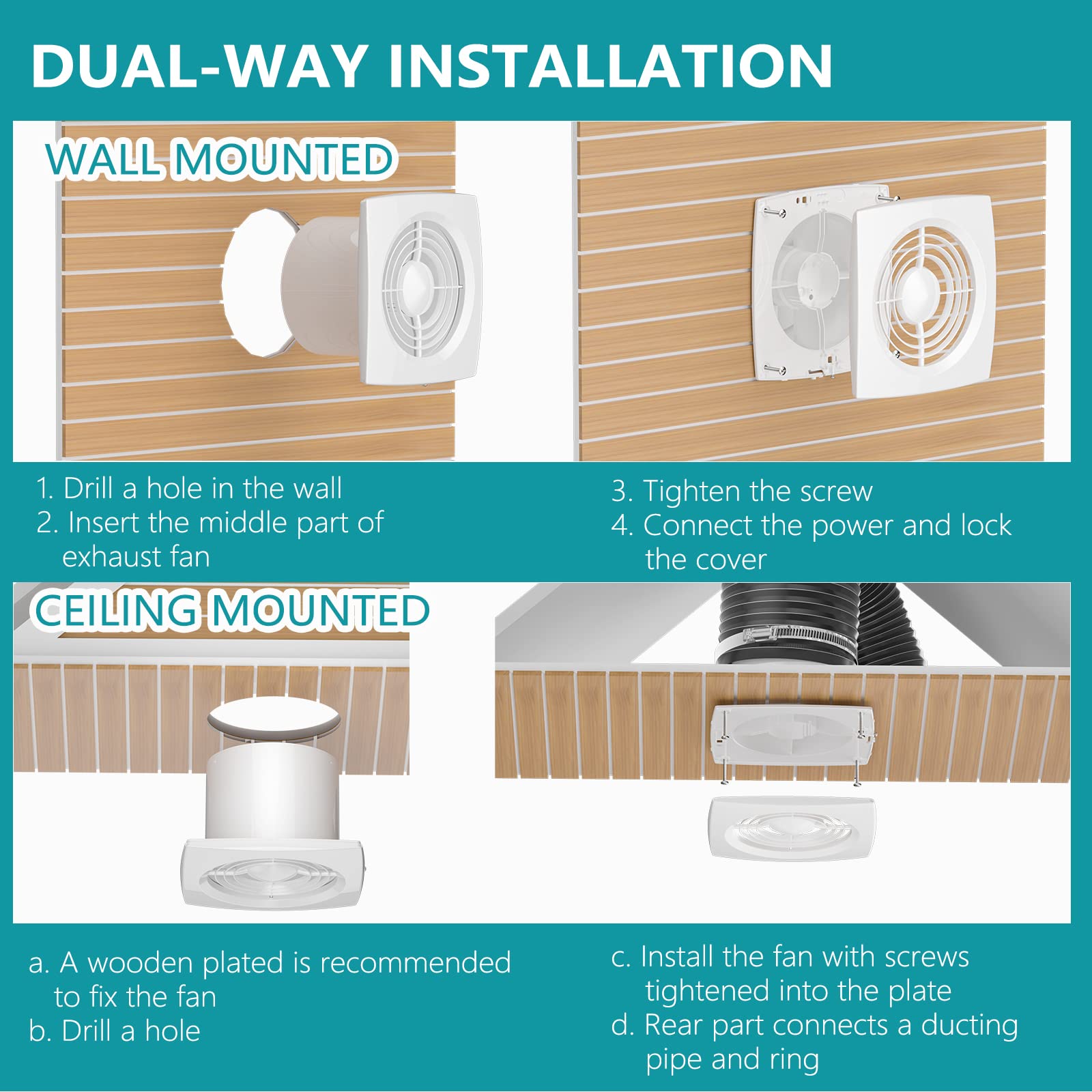 HG Power 6 Inch Exhaust Fan, 6 Inch Extractor Fan with Damper, Garage Ventilation Fan for Home Kitchen Bedroom Office Ceiling & Wall Mount, 150mm, White