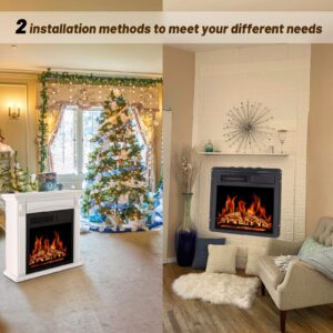 Antarctic Star Electric Fireplace Insert 18" Freestanding Heater Remote Control with 7 Log Hearth Flame Settings Adjustable Flame,1500w Black