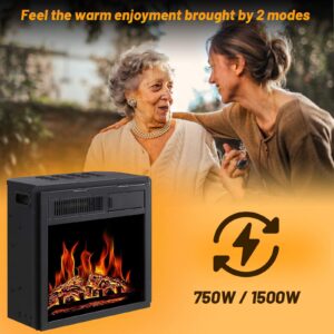 Antarctic Star Electric Fireplace Insert 18" Freestanding Heater Remote Control with 7 Log Hearth Flame Settings Adjustable Flame,1500w Black