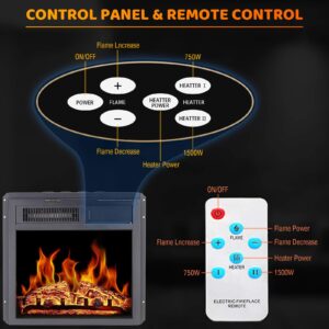 Antarctic Star Electric Fireplace Insert 18" Freestanding Heater Remote Control with 7 Log Hearth Flame Settings Adjustable Flame,1500w Black
