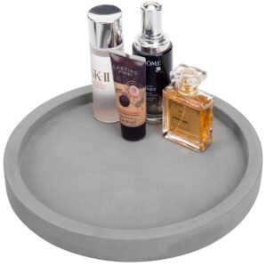 mygift 11-inch modern gray concrete round bathroom vanity tray, cologne and perfume tray for dresser top