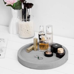 MyGift 11-inch Modern Gray Concrete Round Bathroom Vanity Tray, Cologne and Perfume Tray for Dresser Top