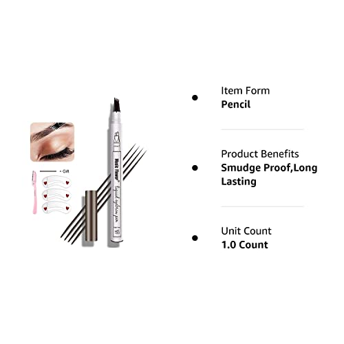 Eyebrow Pen, MoonKong 4 Point Eyebrow Pencil Waterproof Eye Brown Makeup, Eyebrow Kits with 3 Eyebrow Stencil, 1 Brow Razor (Chestnut)