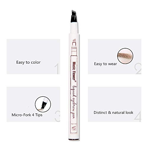 Eyebrow Pen, MoonKong 4 Point Eyebrow Pencil Waterproof Eye Brown Makeup, Eyebrow Kits with 3 Eyebrow Stencil, 1 Brow Razor (Chestnut)