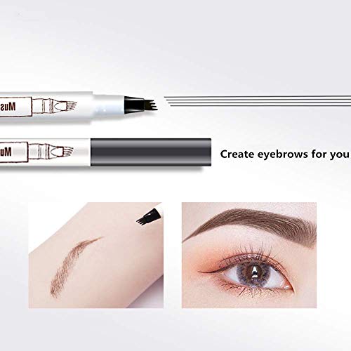 Eyebrow Pen, MoonKong 4 Point Eyebrow Pencil Waterproof Eye Brown Makeup, Eyebrow Kits with 3 Eyebrow Stencil, 1 Brow Razor (Chestnut)