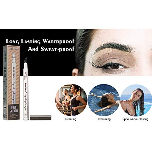 Eyebrow Pen, MoonKong 4 Point Eyebrow Pencil Waterproof Eye Brown Makeup, Eyebrow Kits with 3 Eyebrow Stencil, 1 Brow Razor (Chestnut)