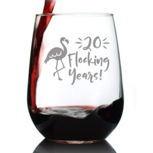 20 flocking years - funny flamingo stemless wine glass gift for 20th wedding anniversary or reunion - large