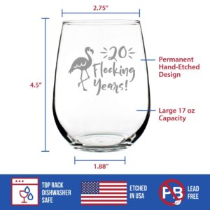 20 Flocking Years - Funny Flamingo Stemless Wine Glass Gift for 20th Wedding Anniversary or Reunion - Large