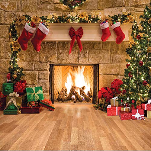 SJOLOON 10x10FT Christmas Photography Backdrops Child Christmas Fireplace Decoration Background for Photo Studio (11209)