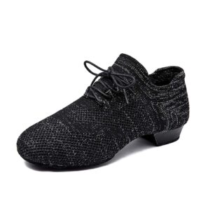 women men standard practice social dance sneaker beginner ballroom dancing shoes 1" heel black (us7 / eu37)
