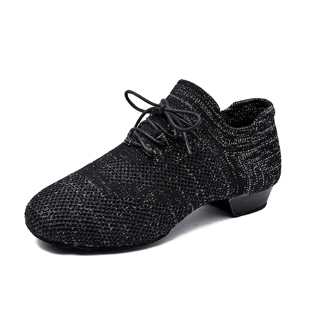 Women Men Standard Practice Social Dance Sneaker Beginner Ballroom Dancing Shoes 1" Heel Black (US7 / EU37)