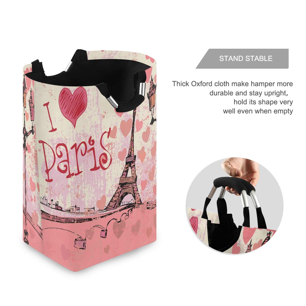 Collapsible Laundry Basket Handle Love Paris Portable Foldable Laundry Hamper Organizer Cloth Hamper for Family