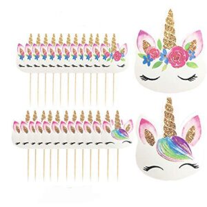 24 pcs unicorn cupcake toppers party supplies cake decorating insert card choose children birthday party wedding cake banner decoration