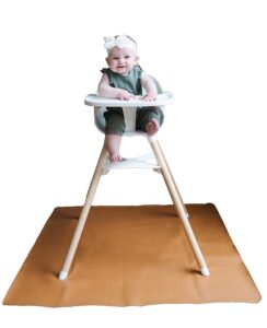 vegan leather high chair mat by lark baby goods (40 x 40 in) - waterproof wipeable splat mat for under high chair - baby high chair floor mat for splash and spill protection - brown