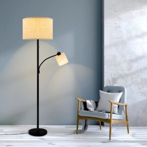 DLLT Living Room Standing Floor Lamps for Reading, Modern Tall Pole Lamp for Contemporary Home with Adjustable Side Light, Mid-Century Industrial Lighting with Drum Shade for Bedroom, Office, Metal