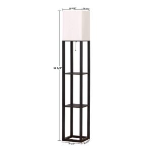 HomeFocus - Floor Lamp,Shelf Floor Lamp with LED Bulb,Display Shelves Floor Lamp,Floor Lamp for Living Room,Floor Lamp for Bedroom,White Linen Shade,Wood,Black