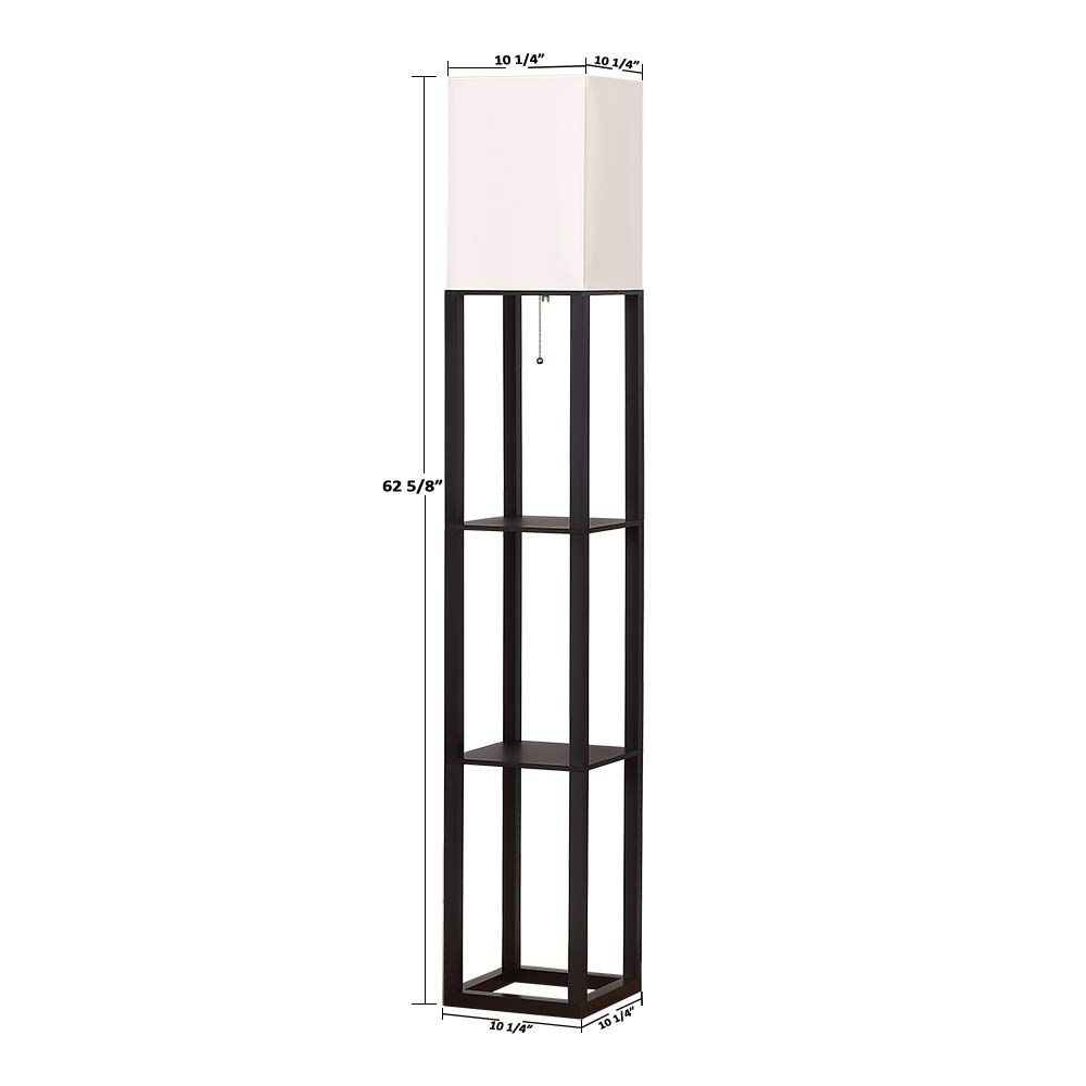 HomeFocus - Floor Lamp,Shelf Floor Lamp with LED Bulb,Display Shelves Floor Lamp,Floor Lamp for Living Room,Floor Lamp for Bedroom,White Linen Shade,Wood,Black