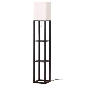 HomeFocus - Floor Lamp,Shelf Floor Lamp with LED Bulb,Display Shelves Floor Lamp,Floor Lamp for Living Room,Floor Lamp for Bedroom,White Linen Shade,Wood,Black