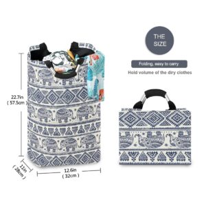 22.7"(H) Collapsible Laundry Hamper Ethnic Elephant Indian Lotus Laundry Basket Organizer Large with Handle Foldable Clothes Hamper