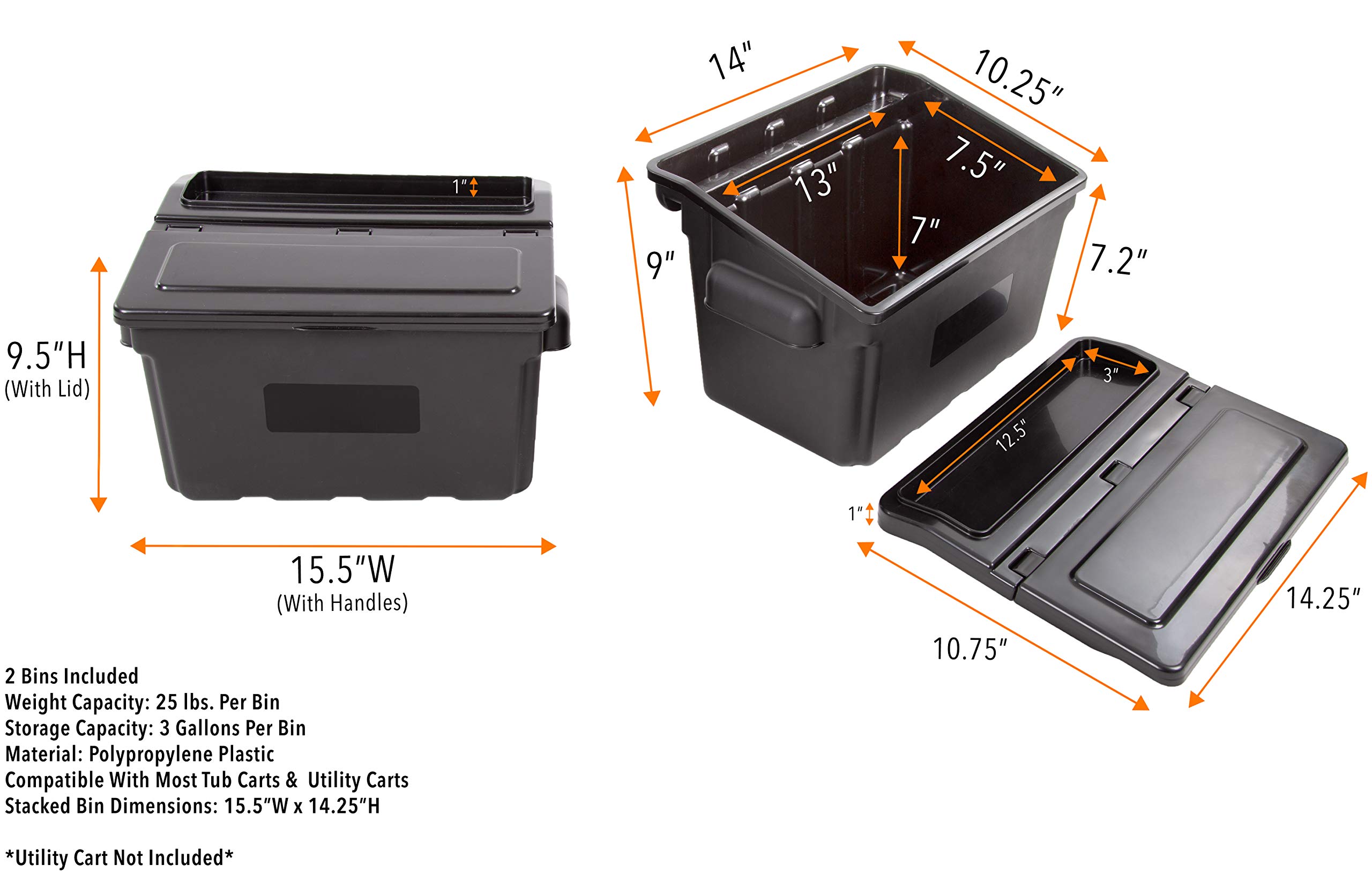 Stand Steady Original Tubstr Utility Cart, Removable Storage Bins, 3 Swivel Casters, 2.5 in Deep Tubs, HDPE Shelves, PVC Legs, Black