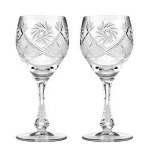 set of 2 hand made vintage crystal classic wine goblets on a stem 7.75"h, old-fashioned glassware