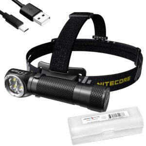 nitecore hc35 headlamp flashlight with battery, 2700 lumen usb rechargeable l-shape detachable with lumentac organizer