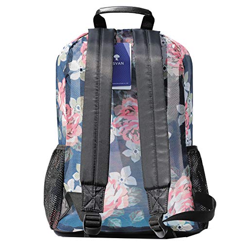 ESVAN Original Print Mesh Backpack Semi-Transparent Sackpack See Through Beach Bag Daypack Multi-Purpose Women Men Unisex (Flower)