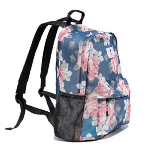 ESVAN Original Print Mesh Backpack Semi-Transparent Sackpack See Through Beach Bag Daypack Multi-Purpose Women Men Unisex (Flower)