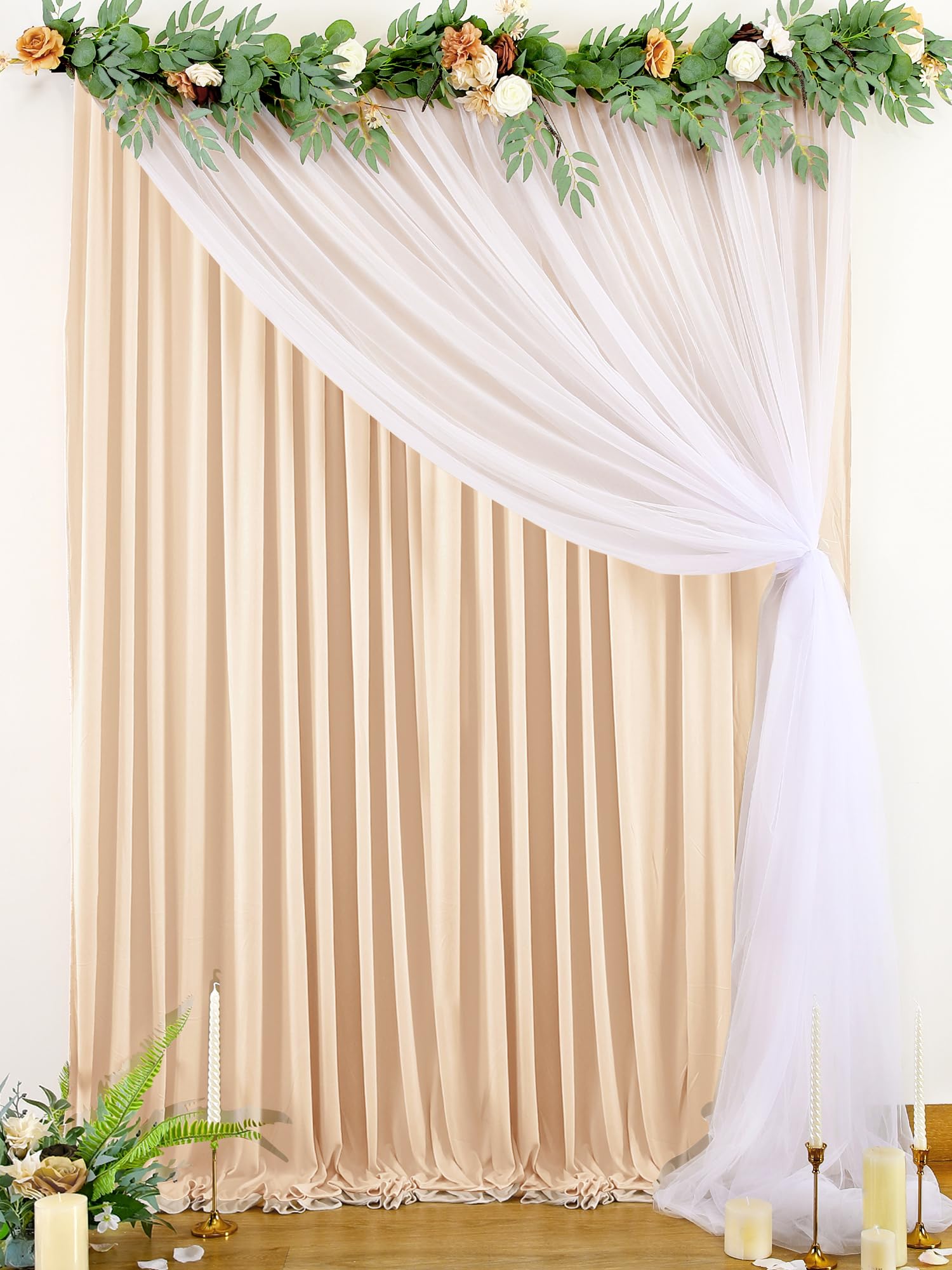 Wrinkle Free Champagne Tulle Backdrop Curtains for Baby Shower Party Wedding Photo Drape Backdrop for Photography Props Engagement Bridal Shower 5 ft X 7 ft