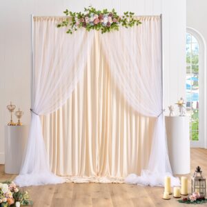 Wrinkle Free Champagne Tulle Backdrop Curtains for Baby Shower Party Wedding Photo Drape Backdrop for Photography Props Engagement Bridal Shower 5 ft X 7 ft