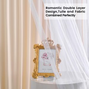 Wrinkle Free Champagne Tulle Backdrop Curtains for Baby Shower Party Wedding Photo Drape Backdrop for Photography Props Engagement Bridal Shower 5 ft X 7 ft
