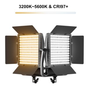 GVM 900D LED Video Light，Dimmable Bi-Color and Stand video Lighting Kit, APP Intelligent Control System， CRI97，3200-5600K fo YouTube Studio Photography， Outdoor Video Shooting Lighting (2 Packs)