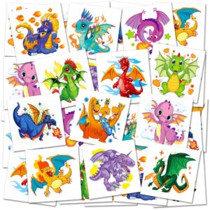 artcreativity dragon temporary tattoos for kids - bulk pack of 144 tattoos in assorted designs, non-toxic 2 inch tats, birthday party favors, goodie bag fillers, non-candy halloween treats