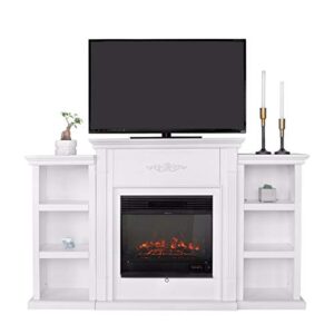 barton mantel tv stand with electric insert fireplace heater firebox with log hearth, remote control, 1500w off-white