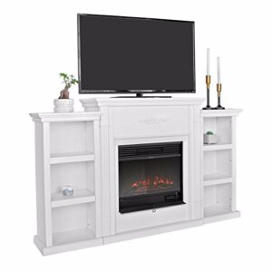 Barton Mantel TV Stand with Electric Insert Fireplace Heater Firebox with Log Hearth, Remote Control, 1500W Off-White