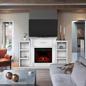 Barton Mantel TV Stand with Electric Insert Fireplace Heater Firebox with Log Hearth, Remote Control, 1500W Off-White