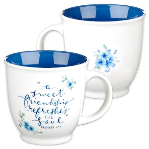 Christian Art Gifts Ceramic Coffee/Tea Mug 14 oz Blue Floral Friendship Mug | A Sweet Friendship Refreshes The Soul Proverbs 27:9 Encouraging Friendship Mug for Women Microwave/Dishwasher Safe