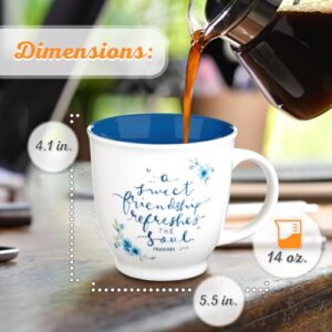 Christian Art Gifts Ceramic Coffee/Tea Mug 14 oz Blue Floral Friendship Mug | A Sweet Friendship Refreshes The Soul Proverbs 27:9 Encouraging Friendship Mug for Women Microwave/Dishwasher Safe